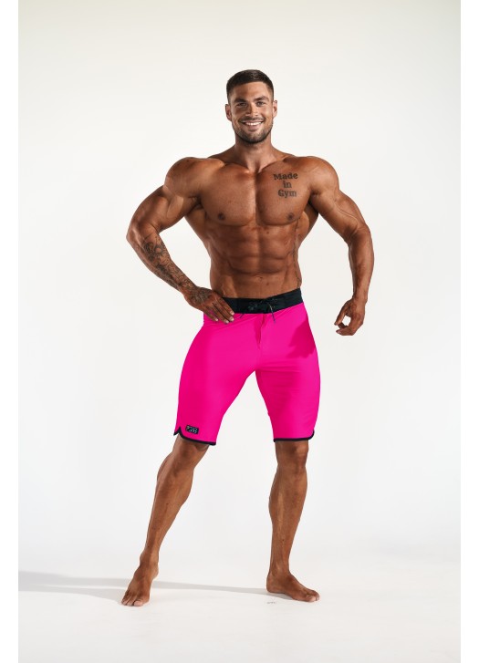 Men's Physique Shorts - Neon Pink (bottom borders)